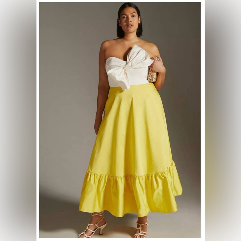 Anthropologie HUTCH Bow Tie Maxi Dress –Yellow/Soft Cream 16W – Strapless
